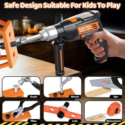 OCHIDO Kids Tool Set with Tool Box & Electronic Toy Drill, 41PCS Toddler Tool Set Kids Construction Toys for Ages 3,4,5,6,7,8, Kid Tools Boy Toys for Boys Christmas Birthday Gifts thumbnail 7
