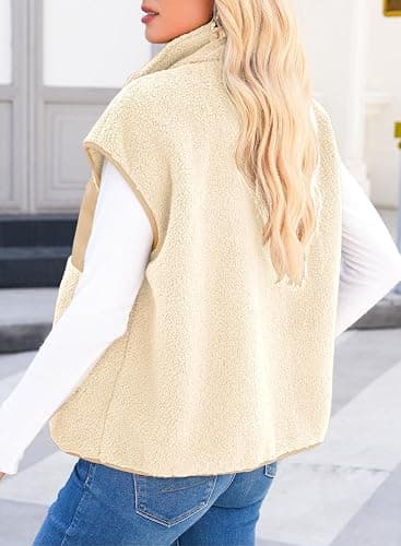 Dokotoo Womens Fleece Jacket Vest Sleeveless Fuzzy Sherpa Jackets Zip Up Oversized Casual Coats Fall Winter Womens Tops 2025 thumbnail 5