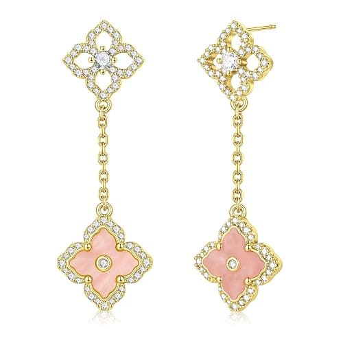 MONOOC Mothers Day Gifts - Clover Dangle Earrings for Women Dangle Stud Earrings 14K-Gold-Plated Lucky Four Leaf Clover Earring for Woman Jewelry Lucky Birthday Mothers Day Gift for Mom Wife Her - Image 1