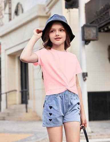 Arshiner Girls Casual Shirts Twist Front Short Sleeve Print Summer Tee Tops thumbnail 2