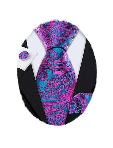 Barry.Wang Men Ties Paisley Woven Silk Necktie Set with Pocket Suqare Cufflinks Formal - Image 1