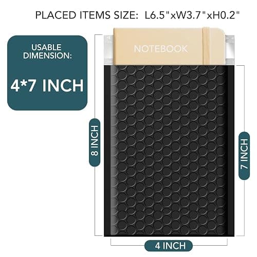 METRONIC Black Bubble Mailers 4x8 Inch 200 Pack Small Padded Envelopes | Usable Size 4x7 Waterproof Padded Mailer Self Seal Adhesive Bubble Envelopes for Shipping Jewelry, Cards, Small Business thumbnail 3