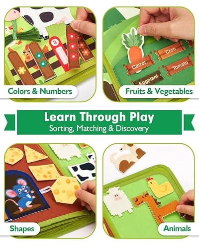 hahaland Busy Book for Toddlers 1-3 - Montessori Toys Busy Board for 1 Year Old Boy Gifts Girl Toys Educational Learning Quiet Activity Books Toddler Travel Toys for One Year Old Birthday Gift thumbnail 6
