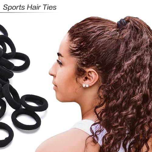 100 Pcs Black Hair Ties for Women - Soft Cotton Elastic Seamless Bands, 7mm Width - Ponytail Holders for Thick & Curly Hair thumbnail 4
