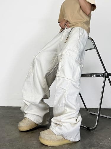 Men's Y2K Baggy Cargo Jeans Casual Distressed Washed Grey Denim Pants with Pockets Relaxed Streetwear thumbnail 3