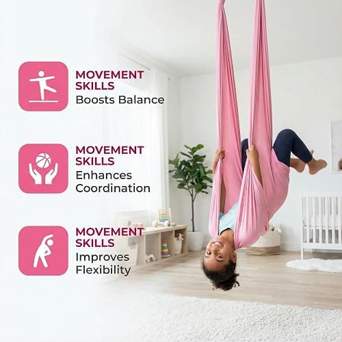 Elfzone Sensory Swing - Indoor Swing，Comes with Heavy Duty Hardware and Soft Nylon Fabric for Calming Effect, Holds Up to 135kg (Pink, 110" thumbnail 9