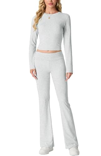 IWOLLENCE Hausanzug Damen Jogginganzug Set Lounge Set 2 Teiler Sportanzug Damen Y2K Outfit Homewear mit Crop Top und Schlaghosen thumbnail 2