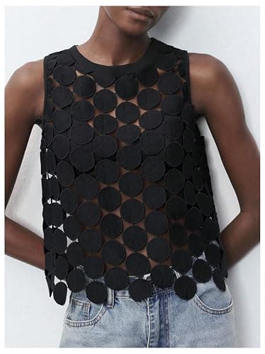 SHENHE Women's Sheer Tank Tops See Through Polka Dots Asymmetrical Top Summer Sleeveless Vest Shirts thumbnail 3