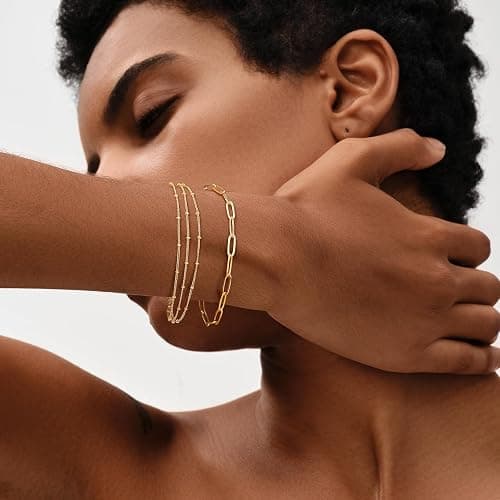 MEVECCO Bracelet for Women 14K Gold Plated Dainty Chain Simple Jewelry Cute Handmade Minimalist for Her thumbnail 2