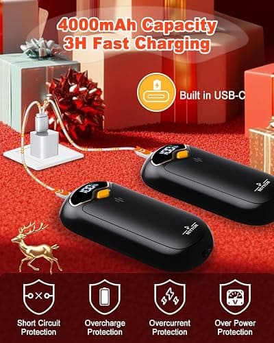 Hand Warmers Rechargeable - Electric Hand Warmer Rechargeable 2 Pack, LED Digital Display, 4 Heat Levels Reusable, USB, Magnetic Portable Handwarmers for Golf/Camping/Hunting, Gift for Women, Men thumbnail 4