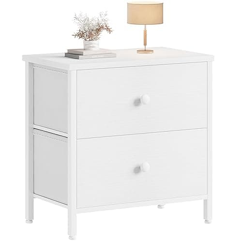 BOLUO White Nightstand 2 Drawer for Bedroom,Small Night Stand with Fabric Drawers End Table Modern - Medium 1 pc - White