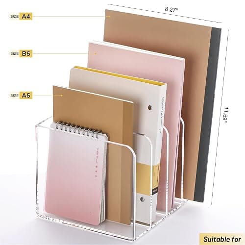 YUXUN Acrylic Magazine Holder,Clear Desk Organizer File Sorter for Notebook,Paper,Envelope,Magazine, Book Storage-Office/Home/Classroom Organization(4 Compartments,B5) thumbnail 3