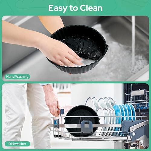 Alyvisun Moule Silicone Air Fryer, 2 Pièces Panier Moule pour Airfryer Réutilisable Friteuse à Air Chaud Plat Pot Ronde Doublure Liner pour Friteuse Air, Micro-ondes, Four (Noir) thumbnail 6