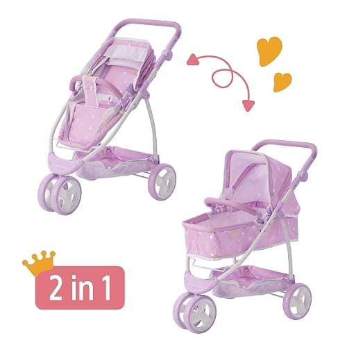 Olivia's Little World - Play Baby Doll Bassinet Stroller for Toddler, Baby Doll Pram Stroller Buggy for 3+ Year Old Girls, Twinkle Stars Princess 2-in-1 Baby Doll Stroller for Kids - Purple thumbnail 5