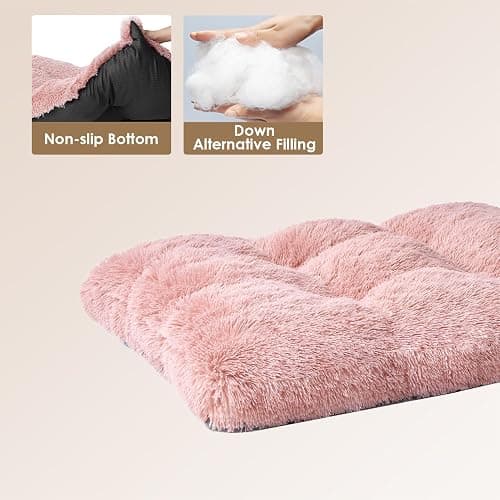 EHEYCIGA Fluffy Dog Crate Bed for Large Dogs, Plush Faux Fur Crate Pad, Calming Anti Anxiety Large Dog Bed, Washable Soft Warm Crate Mat with Non-Slip Bottom, Pink thumbnail 4