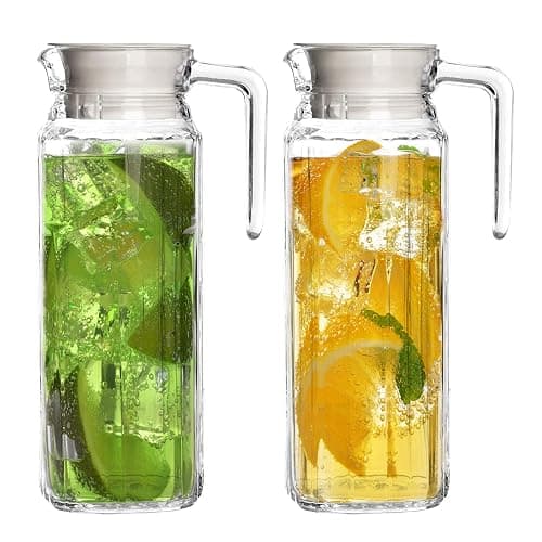 Glass Pitcher with Lid – Set of 2 34Oz Glass Water Pitcher – Cold Water Carafe For Ice Tea, Lemonade, Coffee – Elegant and Modern – Practical Spout Pitchers for Drinks - Image 1