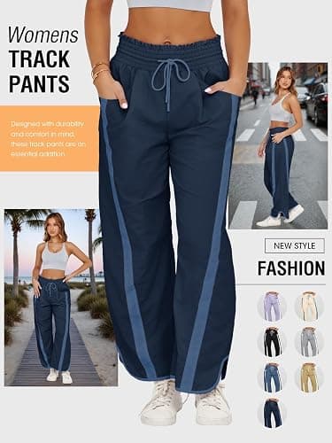 Fisoew Women's Baggy Wide Leg Pants Casual Drawstring Elastic Waisted Contrast Color Workout Y2K Track Pants thumbnail 4