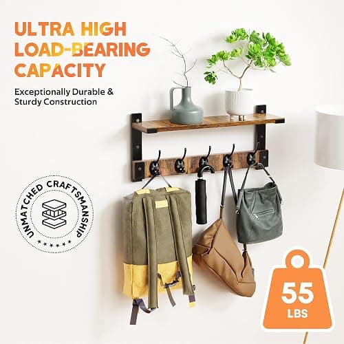 Oraich Wall Hooks with Shelf, Coat Rack Wall Mount for Coat Backpack Key Clothes Hanger, Wall Floating Shelf Hanging in Entryway, Living Room, Bathroom, Bedroom, Kitchen thumbnail 3