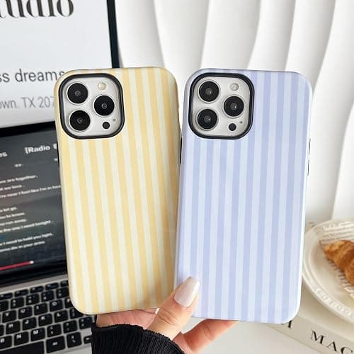 CHEDEMK Compatible with iPhone 14 Pro Max Case, Cute Fashion Aesthetic Striped Pattern Cover for Women, Shockproof Soft TPU and Hard PC Protective Phone Case for iPhone 14 Pro Max 6.7"- White thumbnail 5