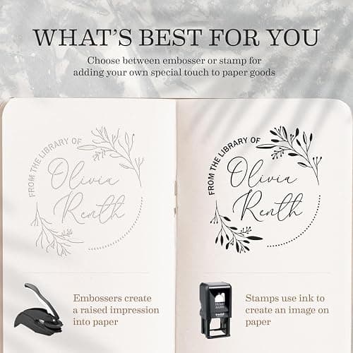 Personalized Book Embosser - Customizable Embosser Stamp for Crisp, Clear Impressions - Perfect for Bookplates, Endpapers, and Covers - Custom Embosser for Personal Libraries - Floral Designs thumbnail 5