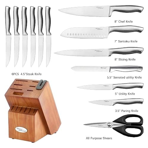 Marco Almond® Knife Block Set, KYA26 Knife Set with Block, 14 Pieces Stainless Steel Chef Kitchen Knives with Built-in Sharpener thumbnail 6