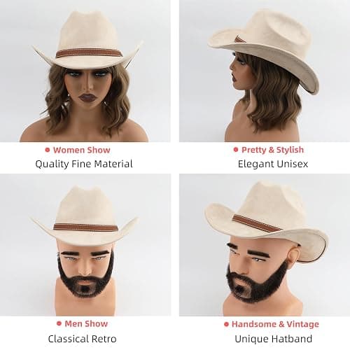 Melesh Western Cowboy Hat for Women Men Small Short Wide Brim Beach Cowgirls Cattleman Cowboys Hats thumbnail 5