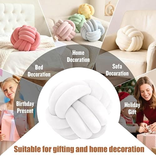 Adlbbkiy White 8.6 Inches Knot Pillow Ball, Round Soft Handmade Knotted Ball Pillow Plush Cushion Home Decor, Knotted Plush Pillow Cushion, for Bedroom, Living Room Sofa, Office Decoration thumbnail 5