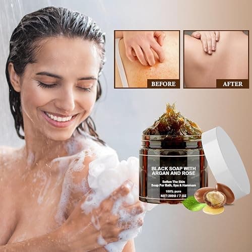 Morocco Black Soap With Argan And Rose, Morocco Black Beldi Soaps, Blacks Soap Bar Exfoliating Soaps, Moroccan BlackSoap Hammam, Moroccos Body Scrub with Exfoliating Glove (1) thumbnail 4