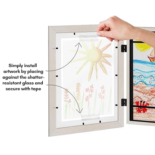 Americanflat Kids Artwork Frame Changeable (Light Wood) - Magnetic Door Holds 100 Art Pieces - 8.5x11 Letter Size Display with Mat or 10x12.5 Without Mat - My Mini Masterpiece (Set of 2) - Light wood thumbnail 8