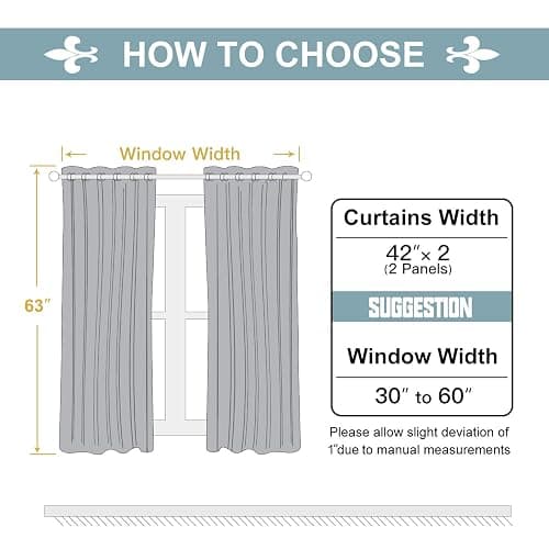 ChrisDowa 100% Blackout Curtains for Bedroom with Black Liner, 2 Thick Layers Total Blackout Thermal Insulated Grommet Window Curtains 63 Inch Length 2 Panels Set (Light Grey, 42 x 63 Inch) thumbnail 2