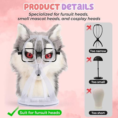 JORHANCE Collapsible Fursuit Head Stand with Rotating Base - Portable and Sturdy Display for Costume Heads (White) thumbnail 4