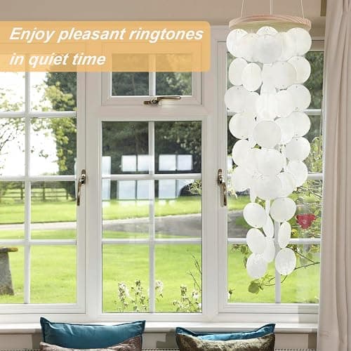 Wind Chimes for Outside - Handcrafted White Capiz Shells Windchime Coastal Style Decor for Indoor/Outdoors, Garden Decor, Great for Women, Wind Chimes Lovers and More thumbnail 5