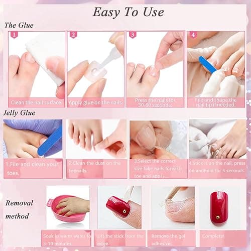 Virellay 240 Stück Falsche Fußnägel Kit, Französische Kurze Fußnägel zum Aufkleben, Weiß Rosa French Fußnägel Tips, Full Cover Acryl Zehen Nagelspitzen für Maniküre DIY, Fake Nails für Frauen thumbnail 7