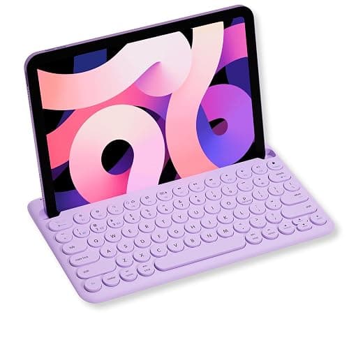 Macally Small Wireless Bluetooth Keyboard for iPad mini/Air/Pro, iPhone, Tablet, and Phone - 78 Key iPad Keyboard with Built-in Stand - Universal Compatible Multi Device - Purple - Image 1