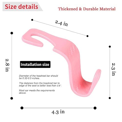 Amooca Car Seat Headrest Hook 4 Pack Hanger Universal Vehicle Car Storage Organizer for Handbag Purse Coat S Type Checkered Pink thumbnail 6