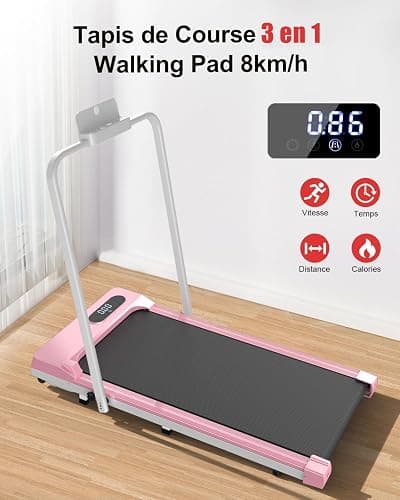 Tapis de Course 4 en 1 Pliable avec Pente 7% – Tapis de Marche Électrique 8 km/h, Moteur 2,5 CV, Système d’Amorti Avancé, Écran LCD, Cadre Renforcé, 130 kg Max – pour Maison & Bureau thumbnail 3