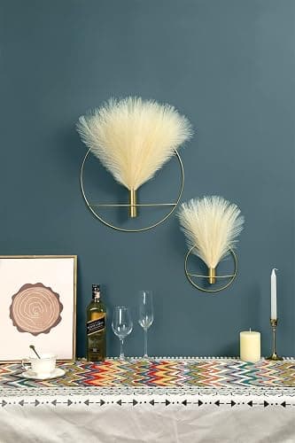 Pretty Jolly Boho Wall Decor, Wall-Mounted Metal Art, Hanging Artificial Pampas Display, Living Room, Bedroom, Bathroom, Diningroom, Fake Faux Plant 2 Pack Black Brown thumbnail 5