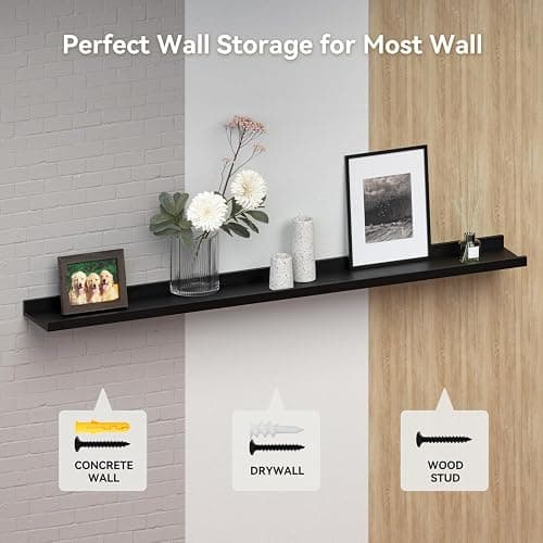 RICHER HOUSE 3-Set Floating Shelves with Lip, Black Small Wall Shelf, 16In | Display Picture Ledge Shelf, Anti-drop lip Shelf for Room Wall Decor, Bedroom Bathroom Storage Nursery Books, Easy Setup,Wood thumbnail 7