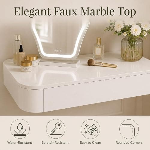 Floating Vanity Desk with Drawers Wall Mounted Makeup Table Space Saving | Fully Assembled with Spacious Storage Drawers, Smooth Glide Operation and Easy Clean Surface(Ivory,23.6") thumbnail 5