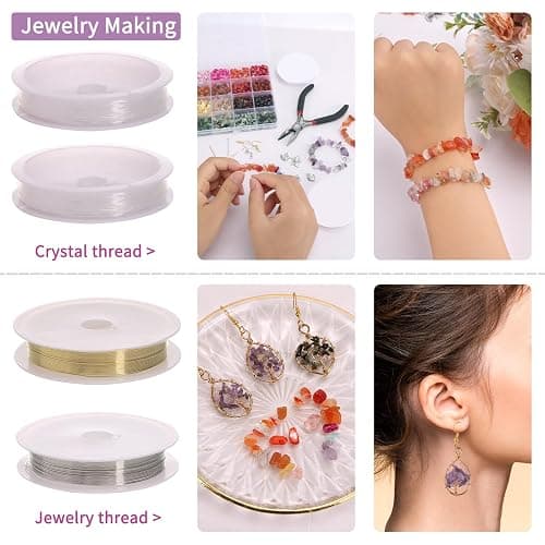 QUEFE 1800pcs 56 Colors Crystal Beads, Ring Making Kit, Gemstone Chip Beads Irregular Natural Stone with Jewelry Making Supplies for DIY Craft Bracelet Necklace Earrings, Craft Gifts thumbnail 5