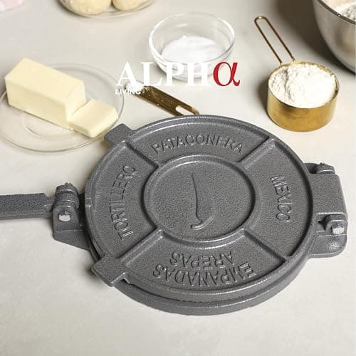 Alpha Living Tortilla Press – 8 Inch Cast Iron Quesadilla Maker – Heavy Duty Empanada Maker Press – Cast Iron Tortilla Maker for Kitchen, Home Use thumbnail 2