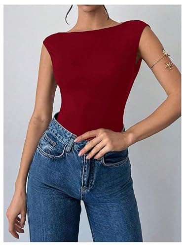 Milumia Women Sexy Open Back Tank Top Bodysuit Boat Neck Sleeveless Party Leotards thumbnail 5