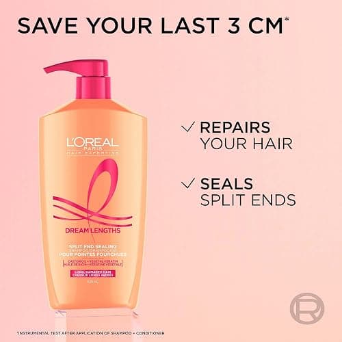 L’Oréal Paris Hair Expertise Dream Lengths Restoring Shampoo with Vegetal Keratin and Castor Oil, for All Types of Long Hair, Visibly Repairs Damage and Seals Split Ends, 828ml thumbnail 3