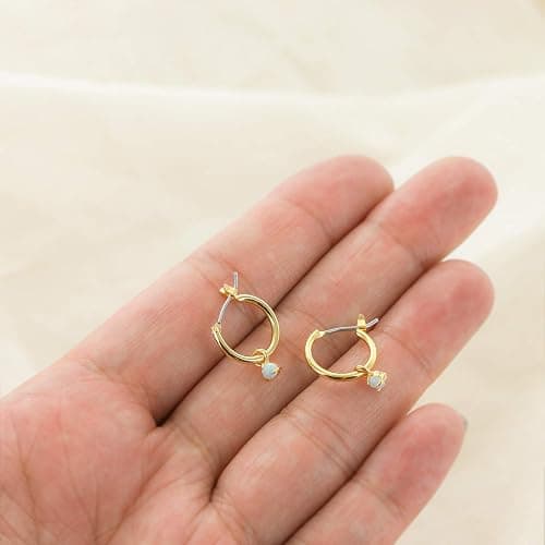 Columbus 14K Gold Plated Charm Huggie Hoop Earrings - Butterfly Earrings - Pearl Drops - Cowry Shell Dangle Earrings Heart Charm Huggies for Women thumbnail 6