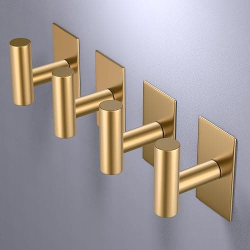 VAEHOLD Wall Towel Hooks, Heavy Duty Sticky Holder Waterproof Towel Hooks for Hanging Coat, Clothes, Closet Hook Wall Mount for Kitchen (Gold, 4 Pack) thumbnail 8