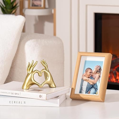 Gold Decor Living Room - Small Shelf Decor Aesthetic - Heart Hands Sculpture - Teen Girls Bedroom Knick Knacks - Cute Home Shelves Accent - Table Statue Love Decorations Gifts (Gold Fingers) thumbnail 6