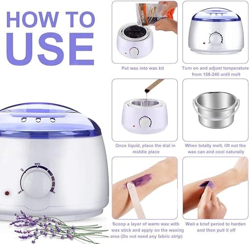 Wax Warmer Full Kit,Wax Heater Hair Removal Kit with Adjustable Temperature,with 4 Different Flavor Hard Wax Beans and 20 Wax Applicator Sticks,Painless at Home Wax Warme Hair Removal thumbnail 6