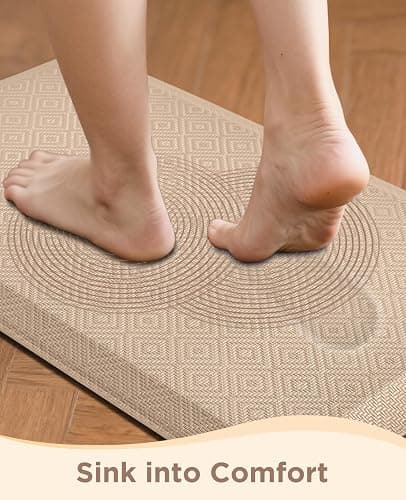 Ophanie Kitchen Mats for Floor, 3/4 inch Thick, 20x32 Anti Fatigue Christmas Cushioned Mat, Kitchen Rug, Waterproof, Comfort Ergonomic Standing Mat for Office, Home, Sink, Beige Non-Slip Ridged Bottom thumbnail 3