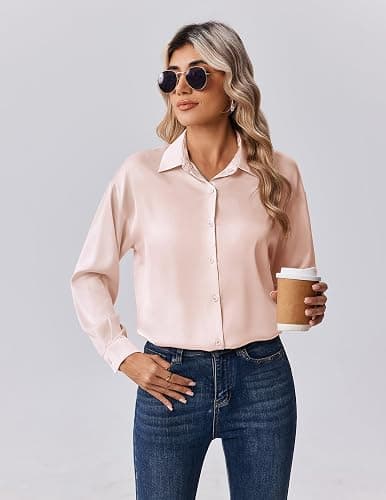 Zeagoo Womens Tops Long Sleeve Satin Silk Button Down Shirts Casual Business Dressy Blouses Fall Clothes thumbnail 5