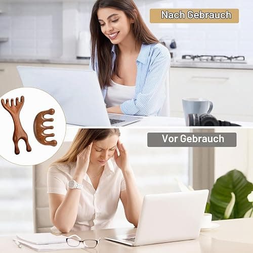 Holz Kopfhaut Massagebürste 2 Stück Kopfmassage Kamm Sauerstoffmassage Massagewerkzeug für entspannende Kopfhautpflege und Durchblutungsförderung ideal für Zuhause oder unterwegs thumbnail 5